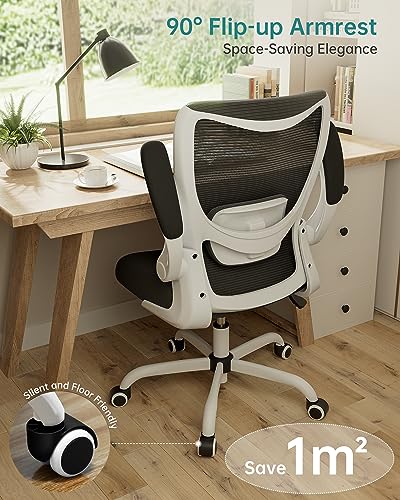 Image of MUXX.STIL Office Chair, Ergonomic Desk Chair with Adjustable Lumbar Support and Flip up Armrest, Breathable Mesh Computer Chair for Home Office, White