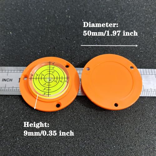 ZUJHPYMI 2Pcs Circular Bubble Levels with Plastic Case Base, Round Spirit Level Measuring Layout Tools Levels, Screw Mounted (50x9mm)