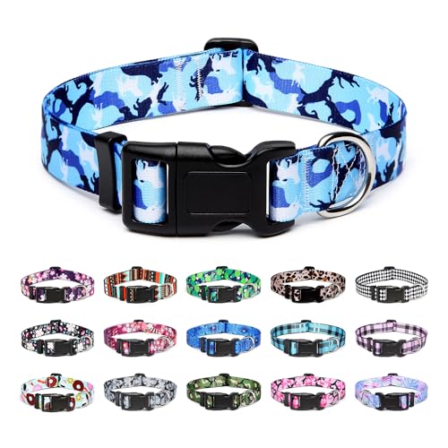 Mercano Collar Ajustable y Resistente para Perros - Patrones de Diseño Especial, Cómodo Collar de Nylon Suave Adecuado para Perros Pequeños, Medianos y Grandes (M, Camuflaje Azul)