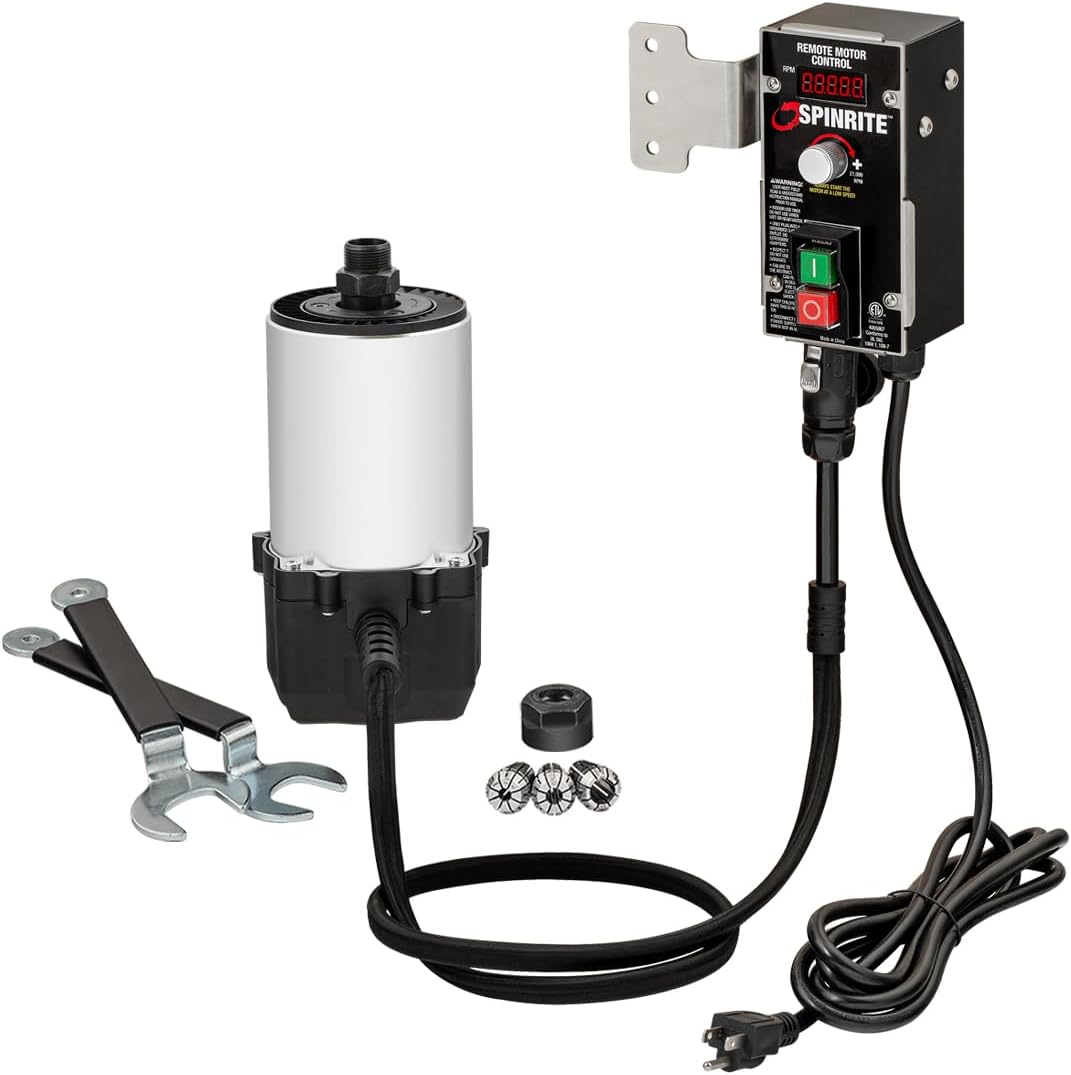 SpinRite 3.25HP Router Motor For Router Lifts, Shapers, CNCs, Variable Speed Remote Control, Soft Start, Easy Mount 4.2" Body, Includes 3 ER20 Collets (1/2", 1/4", & 8mm), Offset Wrench Set