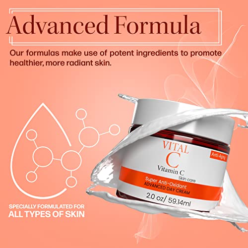 Anti-Oxidant Vitamin C Face Cream With Hyaluronic Acid, Day Cream For Facial Moisturizer+Moisturizing+Hydrating, Reduce Appearance Of Wrinkles, Fine Lines & Dark Circles For Face, 2 Fl Oz #TOP2