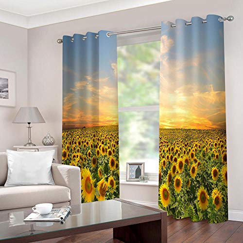 TTBBBB Rideau Occultant Noir Paysage de Champ de Fleurs L 300 x H 270 cm 3D Imprimé Opaques Rideaux Calorifuges Polyester Adulte Enfant D'Intérieur Chambre Salon Cuisine De Fenêtre Décoratif Cover