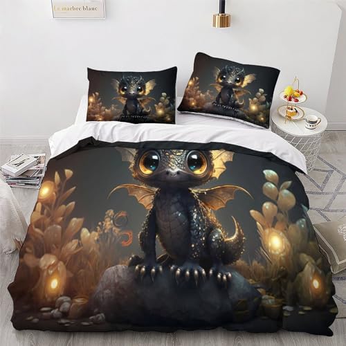 Housse de couette dinosaure microfibre douce avec zip invisible