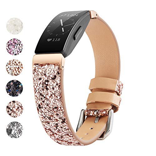MEFEO Compatiable Fitbit Inspire Bands/Fitbit Inspire HR Band, 3D Glitter Bling Leather Band Replacement Accessories Wristband for Fitbit Inspire/Inspire HR Fitness Tracker (Rose Gold)