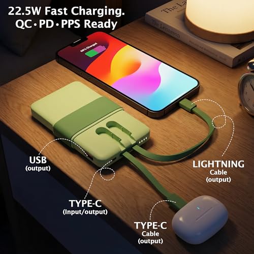Image of Energizer 10000mAh 22.5W Fast Charging Power Bank, Ultra-Slim Compact Pocket Size, Built-in Type-C Cable, PD + QC, Dual USB-C & USB-A Output | CE & RoHS Approved | 1 Yr Warranty