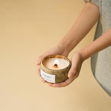 4 Pack Coconut Shell Candle Bowls - Wooden Candle Holders for DIY Candles & Home Decor