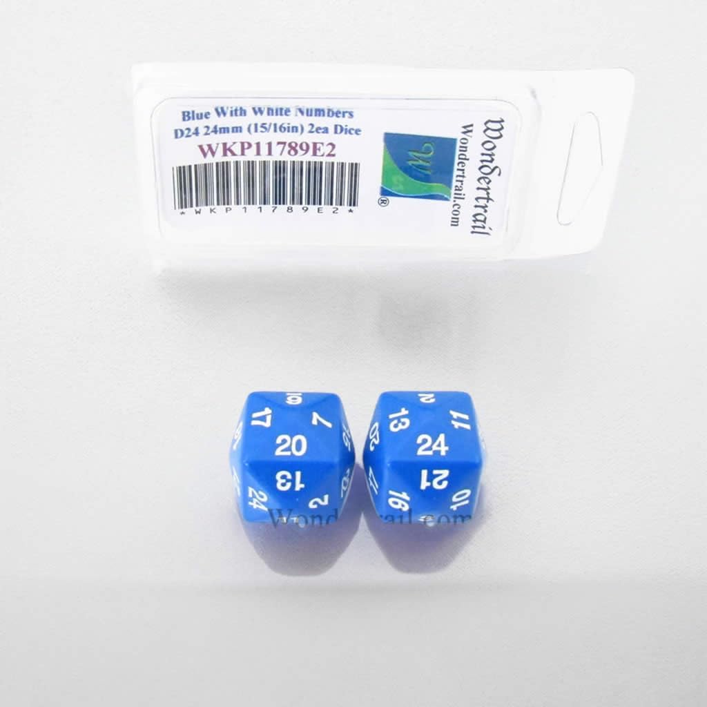 Blue Opaque Dice with White Numbers D24 24mm (15/16in) Pack of 2 Wondertrail
