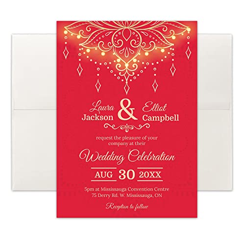 Custom - Indian Wedding Invitation Set - Set of 25, Personalized Wedding Invitation, Hindu Wedding (Invitation + Envelope)