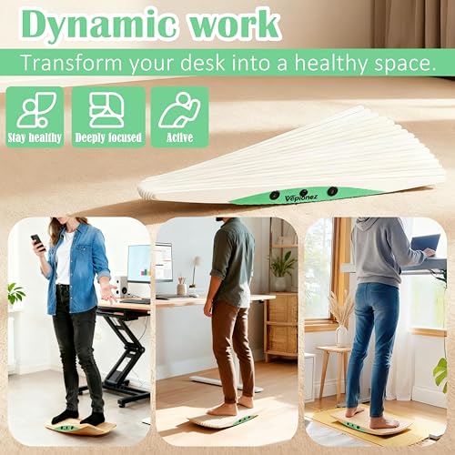 Image of Wooden Balance Board, 440LBS Capacity Wobble Balance Board for Standing Desk 3D Design Anti-Fatigue Anti-Slip Rocker Board for Core Strength, Physical Therapy,Surfers Skiing Skateboarding Simulation