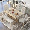 Merax Solid Wood Kitchen Dining Room Table Set with Bench and Chairs for 6 Persons, Dining Table Set with with Rectangulars Table and Upholstered Seat, Natural Wood Wash #1