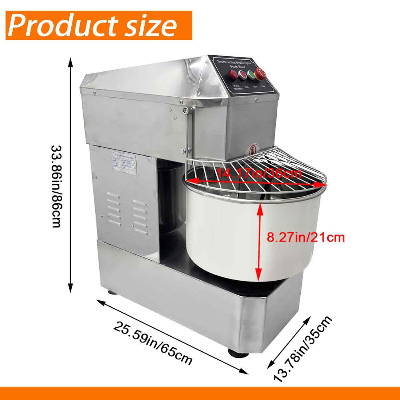 BEILOCKERY 110V Dual-Speed Commercial Stainless Steel Dough Mixer, 20L Capacity with Dual-Motion System (Bowl & Spiral Hook), 1100W Bakery Equipment, Safety Lid Lock & Auto Stop Function