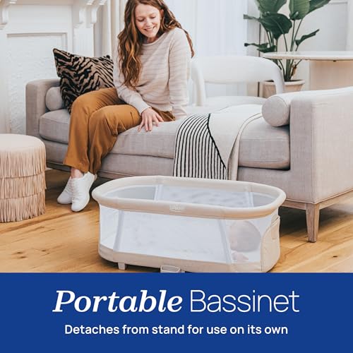 Image of Chicco LullaGlide Plus 3-in-1 Gliding Portable Bassinet with Carry Bag | Electronic baby bassinet and stationary bed, Bluetooth, GREENGUARD Gold, waterproof mattress, fitted sheet, Serene