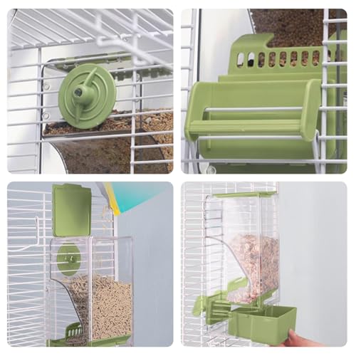 Bird Feeder Water Dispenser Set, Automatic Cage Feeder with Perch for Seed Parakeet Canary Cockatiel Finch Budgies Cage Accessories (Green) - Image 3