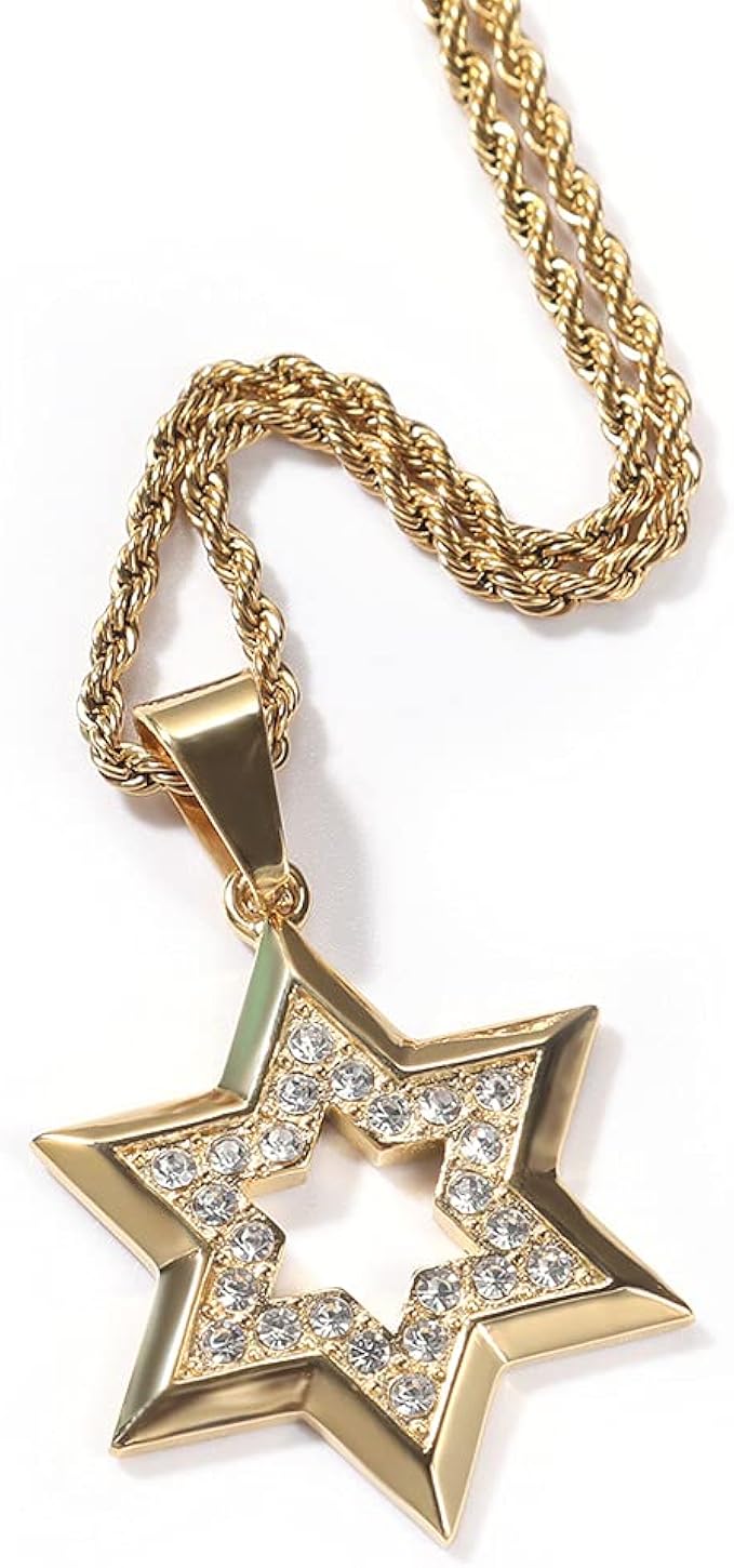 Amazon Rockyu ジルコニア ステンレス スター 六芒星 ペンダント ネックレス メンズ ゴールド 18金メッキ ダビデの星 厄除け お守りネックレス カッコいい 男女兼用 アクセサリー ネックレス 通販