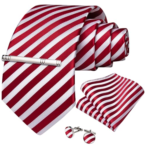 Image of DiBanGu Mens Tie Silk Plaid Striped Necktie and Pocket Square Cufflinks Tie Clip Set with Gift Box Formal Wedding Party