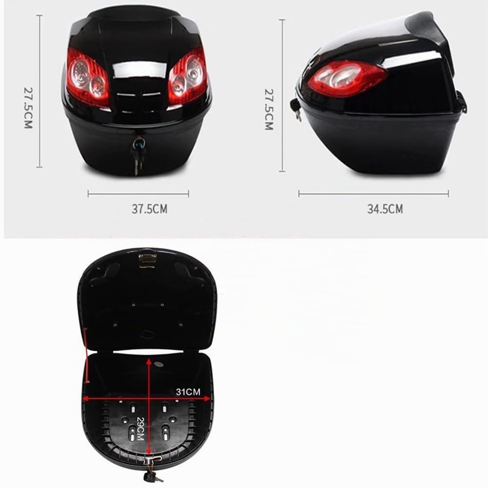 Boîte Arrière De Moto Durable avec Accessoires De Montage Et Éclairage De Nuit Caisse De Rangement pour Scooter,Bleu,35x38x28cm
