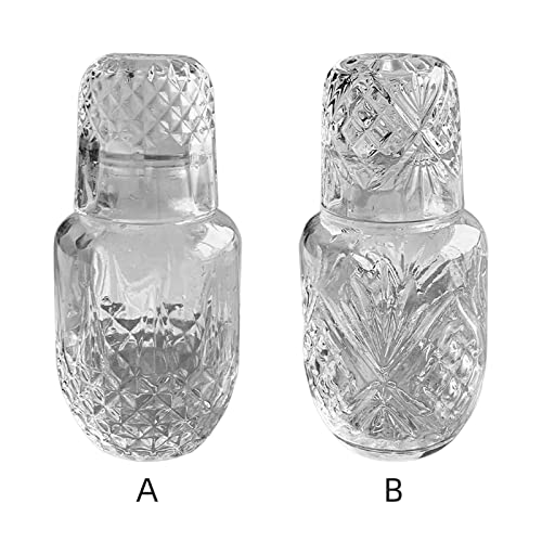 Juego de jarra de agua de cristal vintage con taza para mesita de noche o escritorio, elegante jarra de cristal