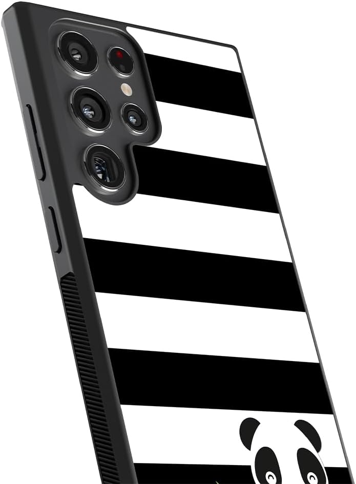 Panda Bear Personalized Initial Black Rubber Phone Case Compatible With Samsung Galaxy S25 S25+ S25 Ultra S24 S24+ S24 Ultra S24FE, S23 FE S23+ Ultra S22 S22+