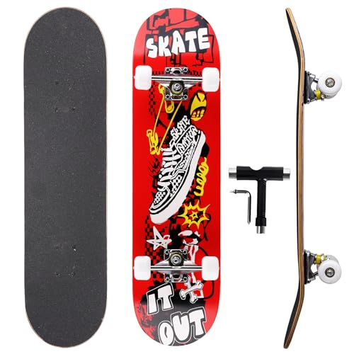 Image of Casual Graffiti Professional Double Kick Skateboard, 31 inch Maple Deck, ABEC-11 Bearings, 95A PU Wheels