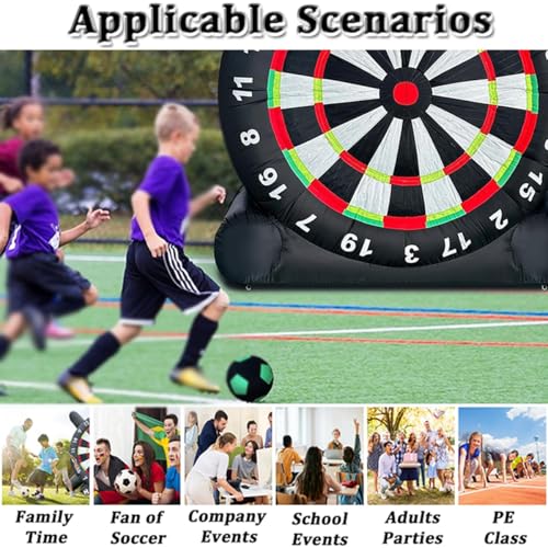 VFMVOYNZ 10 Fuß aufblasbares Fußball-Dartboard für Erwachsene und Kinder, riesige aufblasbare Fußballspiele, Outdoor-Spiele, riesige Kick-Darts mit 8 klebrigen Fußballbällen und Gebläse – Bild 3