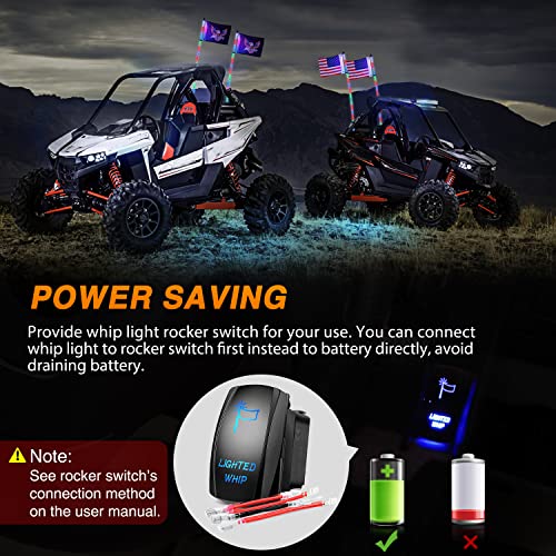 Image of Nilight 2PCS 3FT RGB LED Whip Light, Remote App Control w /DIY Chasing Patterns Stop Turn Reverse Lighting Modes Safety Lighted Antenna for ATV UTV Polaris RZR Can-am Dune Buggy Jeep