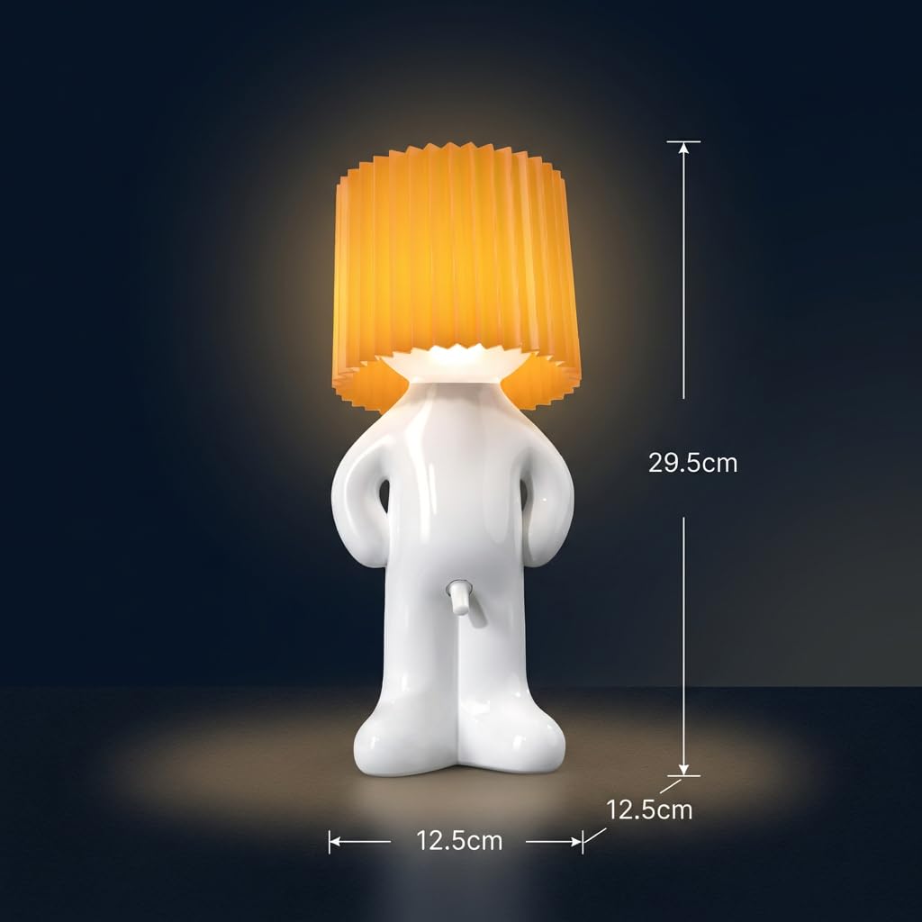 Lunikon Larry the Lamp—LED Nachtlicht Shy Man Figur Kreative Tischlampe Dekorative Nachttischlampe für Büro und Schlafzimmer (Weiß)