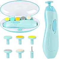 Cortador Aparador Lixa Unha Bebê Recém Nascido Elétrico Seguro Silencioso Luz Led Diversas Idades Kit Completo (Azul)