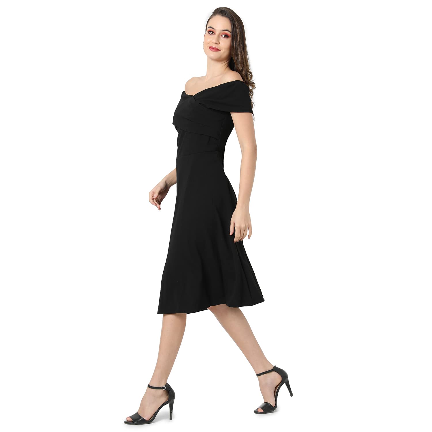 Campus Sutra Women Solid Off-Shoulder Casual Dresses(Ssmr22_Cswssdr5350_M) Black