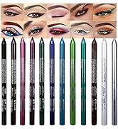 Kaely 12Pcs Glitter Gel Eyeliner Pencil Set for Women, Eye Liner Waterproof Smudge Proof with Sha...