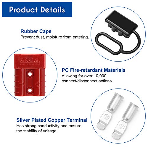 Coitak 50A 6-10 Gauge Battery Quick Connect Disconnect Wire Harness Plug, 4 Pcs Battery Cable Quick Connectors For Recovery Winch Solar Power System #TOP2