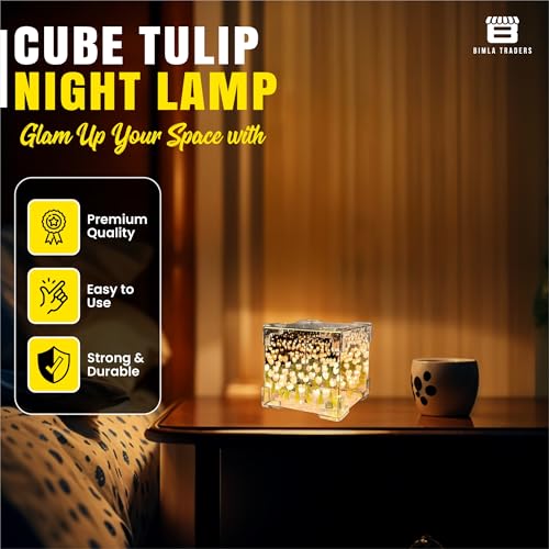 Image of CRAE Mirror Cube Tulip Lamp | DIY Flowers Led Decorative Lamp | Table Ornaments for Bedroom | Gifts for Woman | Valentine Gift (Cube Tulip)