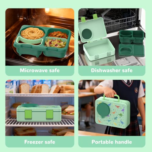 Image of Bento Box for Kids, Leakproof Kids Lunch Box with 8.5OZ Thermo Food Jar & Lunch Bag, 3-4 Compartments Toddler Insulated Lunch Box for Boys, BPA Free Lunch Containers for School Daycare