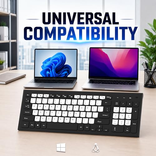 Image of ANT Master 25 Wireless Keyboard, 2.4GHz USB Plug and Play Receiver, 95 Keys with Multimedia Shortcuts, Water-Repellent Slim Membrane Design, 12M Range, Office & Home Productivity, Black & White