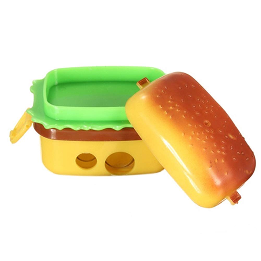 Yellow Hamburger Pencil Sharpener, Dual-Hole Plastic Portable Cute Pencil Sharper with Container and Eraser for Kids Adults Teacher Artist Travel