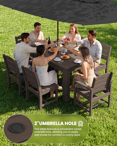 Image of SERWALL 59 inch HDPE Patio Dining Set for 4, w / 1 Table & 4 Armchairs, Coffee