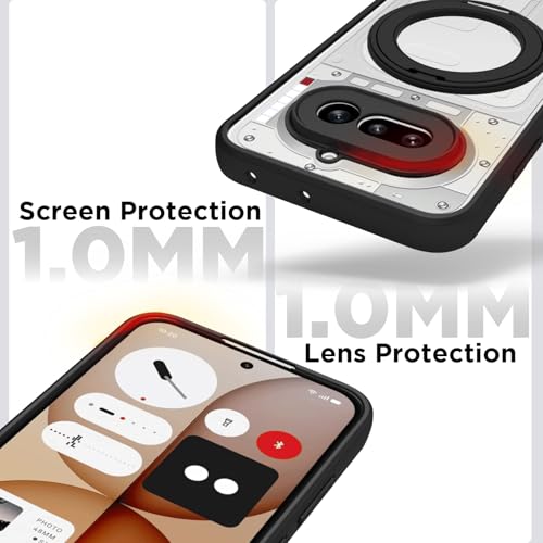 Image of RIGGEAR Shockproof Sleek Hybrid Armor 360 Rotating Magnetic Ring Stand Back Cover Case Compatible with MagSafe Accessories for Nothing Phone 4a 5G(Clear PC + Black TPU Bumper)