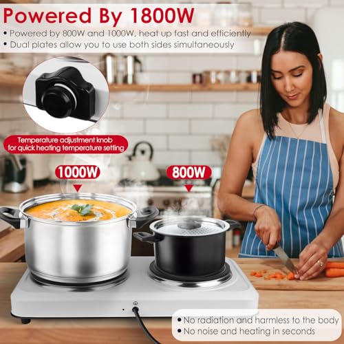 Image of Dual Electric Stove Infrared Dual Burner Double Cooktop Countertop Stove | 1800W Portable Hot Plates Glass Counter Stove Stepless Temperature for Kitchen RV Camp White