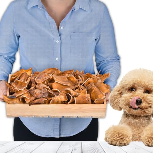 Geschnittene Schweineohren für Hunde 1kg (ca. 43-48 Stück) | Ganze getrocknete Schweineohren Kauartikel | 100% natürlich | Langanhaltender Kauspaß | Getreidefrei | Ideal für kleine & große Hunde