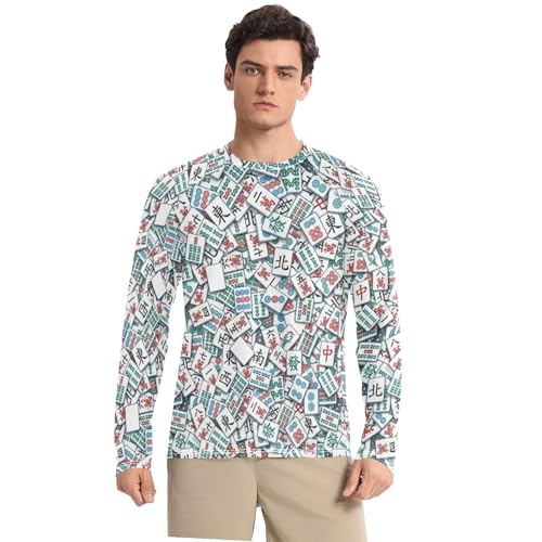 Mahjong - Camisas de natación para hombre con patrón de azulejos UPF 50+, cuello redondo, cómodas, protección solar UV, camisas para correr, Patrón de azulejos Mahjong, XX-Large