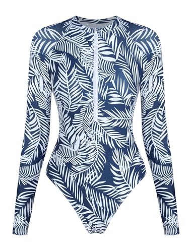 Image of ZAFUL Women's Long Sleeve Rash Guard Swimsuit One Piece Zipper Surfing Bathing Suit