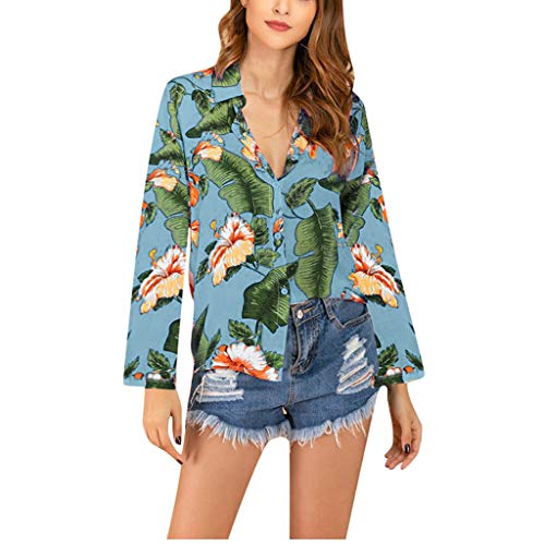 T Shirts for Women，Women's Casual Lapel Bohemian Print Long-Sleeve Button Shirt Loose Tops