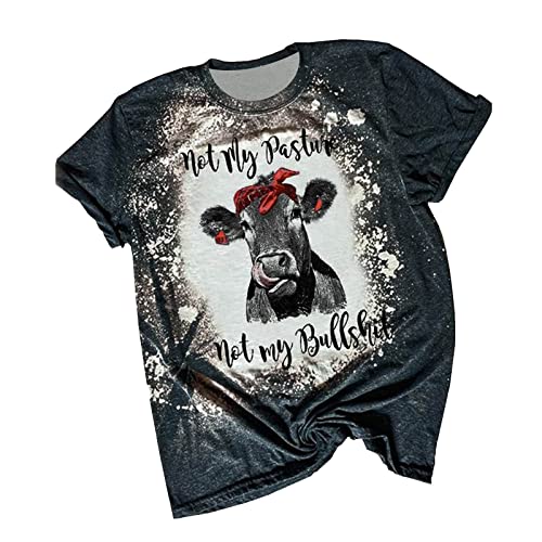 Camisetas femininas vintage de manga curta com dizeres Not My Pasture Not My Bull camisetas estampad