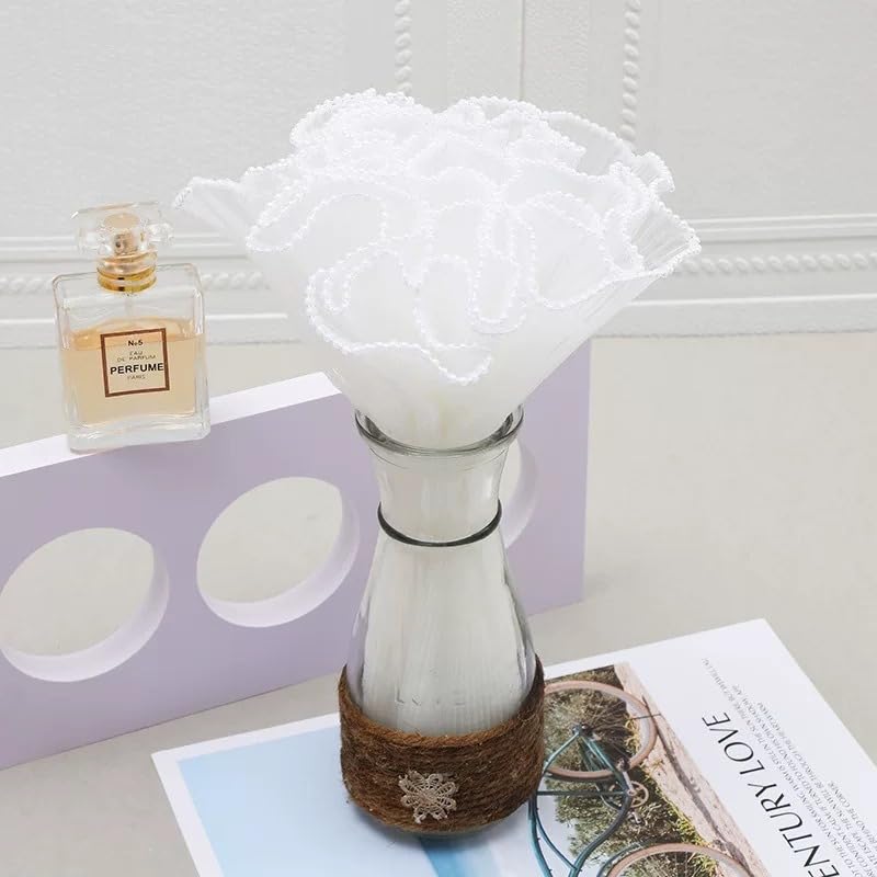 SATYAM KRAFT 1 Pcs Floral Mesh Roll for Gift Wrapping, Flower Bouquets, DIY Crafts & Event Decor | Soft Net Fabric with Pearl Edge for Decoration, Hamper Packing & Festive Use (White, Pearl edge)-image-47