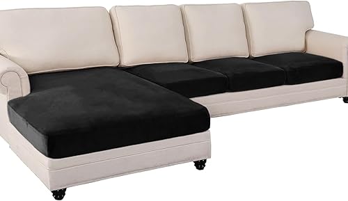 Miniatura 1 de ANARACHON Fundas de cojín de terciopelo para sofá, 4 piezas en forma de L, fundas elásticas para sofá modular, protector de muebles de felpa para
