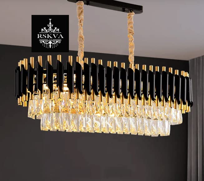 Image of Black Mamba | Crystal Chandelier Lights | Modern Chandelier Light Fixture for Hallway, Living Room, Hotel & Entryways (1000x350 mm Rectangular)