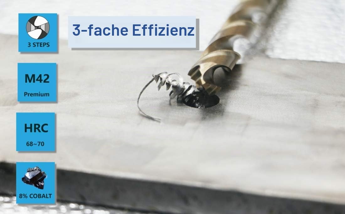 M42 8% Kobalt Bohrer für Edelstahl und Metall (5,0mm x 4Stk)