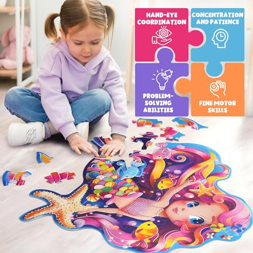 BenBen Floor Puzzles for Kids, 52 Piece Jumbo Mermaid Puzzle for Kids Ages 4-6, Large Jigsaw Puzzle for Toddlers 3-5, Mermaid Toys Birthday Gift for Girls Boys by BenBen - Image 6