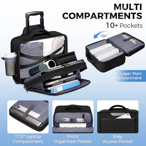Ytonet Rolling Laptop Bag, Rolling Briefcase for Men Women with Cup Holder, 17.3'' Carry On Water Resistant Laptop Bag with Wheels, Overnight Roller Computer Bag for Work Travel Business College4