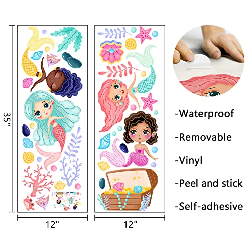 Mfault Baby Girls Black Mermaid Under The Sea Wall Decals Stickers, Multicultural Ocean Creatures Nursery Decoration Bedroom Playroom Art, Shell Bubble Coral Seaweed Kids Room Bathroom Home Decor #TOP1