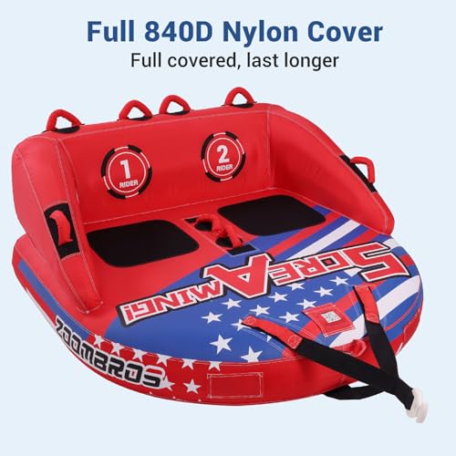 ZOOMBROS Towable Tubes for Boating 2-3Person, Front/Back Tow Points Sofa Style Boat Tubes and Towables, Holds 340-510 lbs Large Capacity, Premium Nylon Cover, Perfect for Kids & Adults